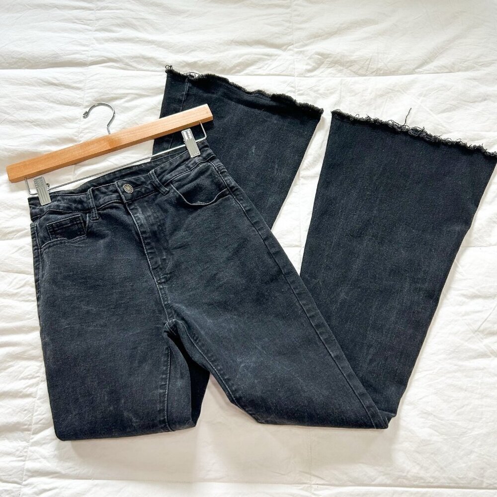 Shein High Rise Flared Black Denim Jeans Cotton Blend Women’s Size Small 4 - Picture 3 of 8
